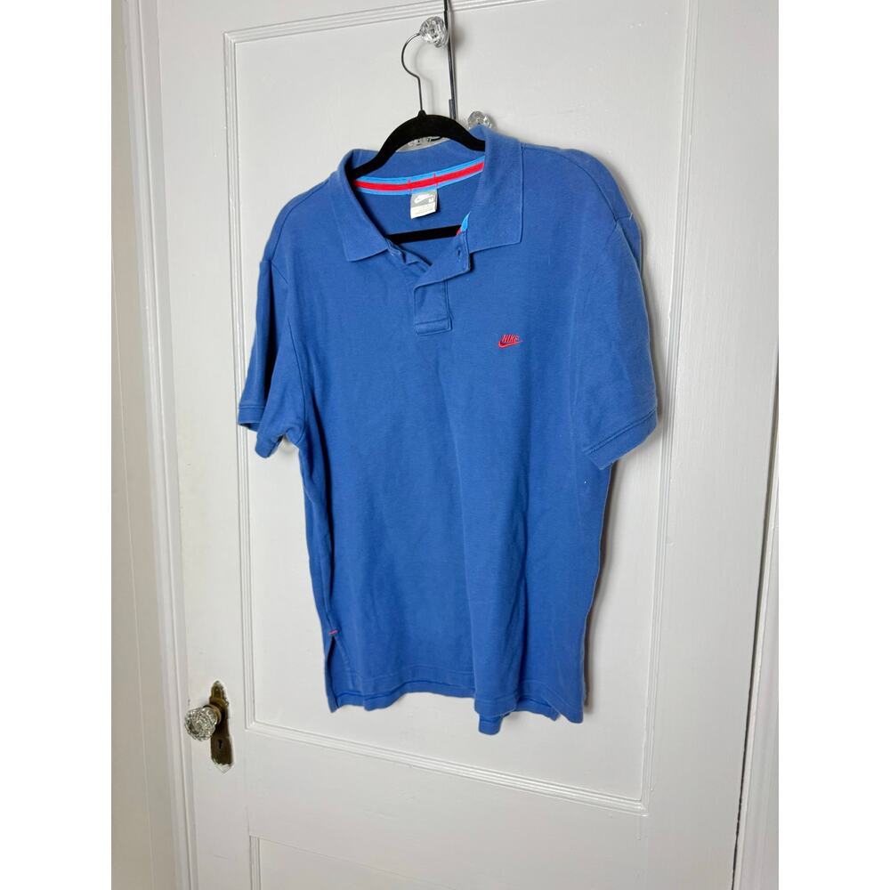 Y2K Nike Blue Cotton Logo Polo Shirt Men's Medium Classic Retro Casual